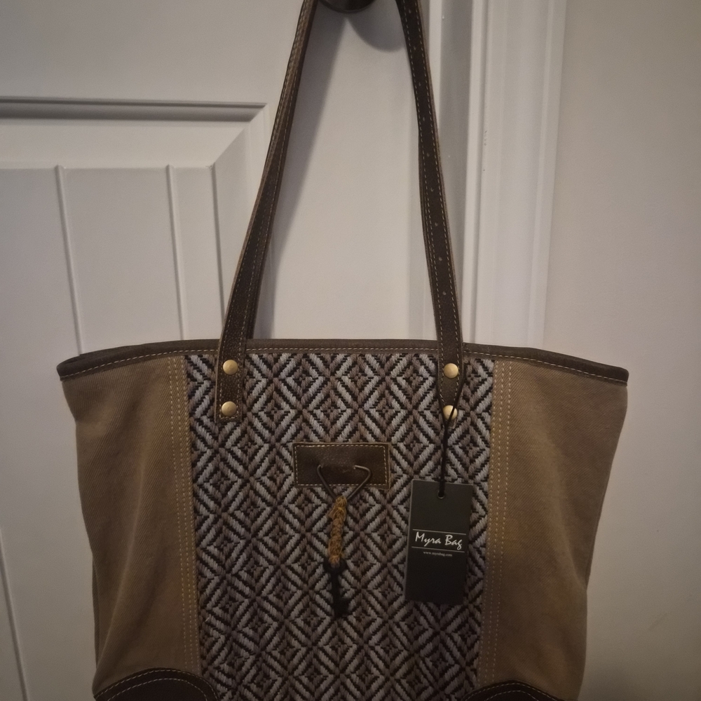 Tan Patterned Tote Bag